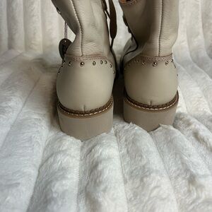 Pikolinos Beige Leather Studded Ankle Combat Boots Zip Lace Comfort Women 40